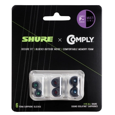 P-Series Comply Black Foam Sleeves for Shure Earphones - 6 Pack (Assorted)