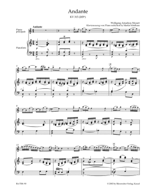 Andante for Flute and Orchestra in C major K. 315 (285e) - Mozart/Giegling - Flute/Piano Reduction - Sheet Music