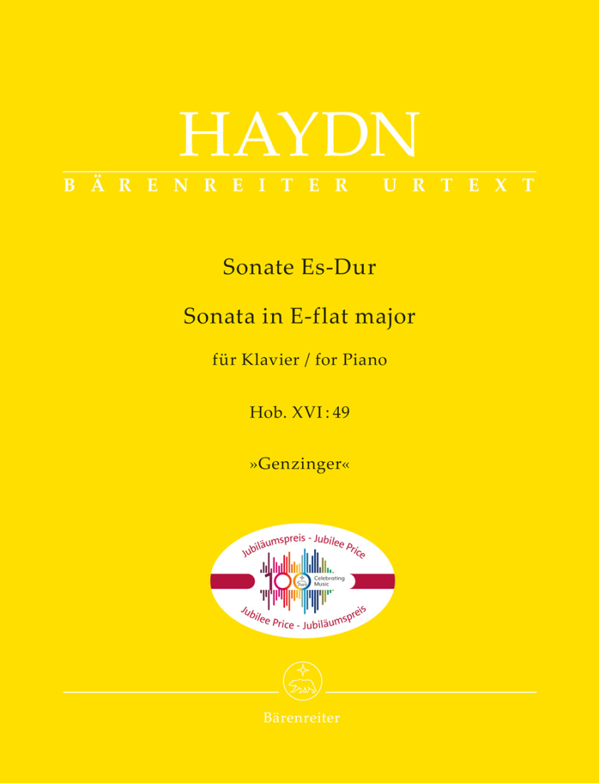 Sonata in E-flat major (Hob. XVI:49) \'\'Genzinger\'\'  (Jubilee Edition) - Haydn - Piano - Book