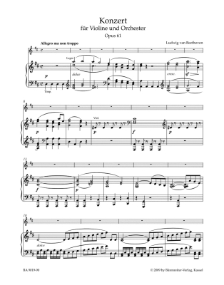 Concerto for Violin and Orchestra in D major op. 61 - Beethoven/Del Mar - Violin/Piano Reduction - Book