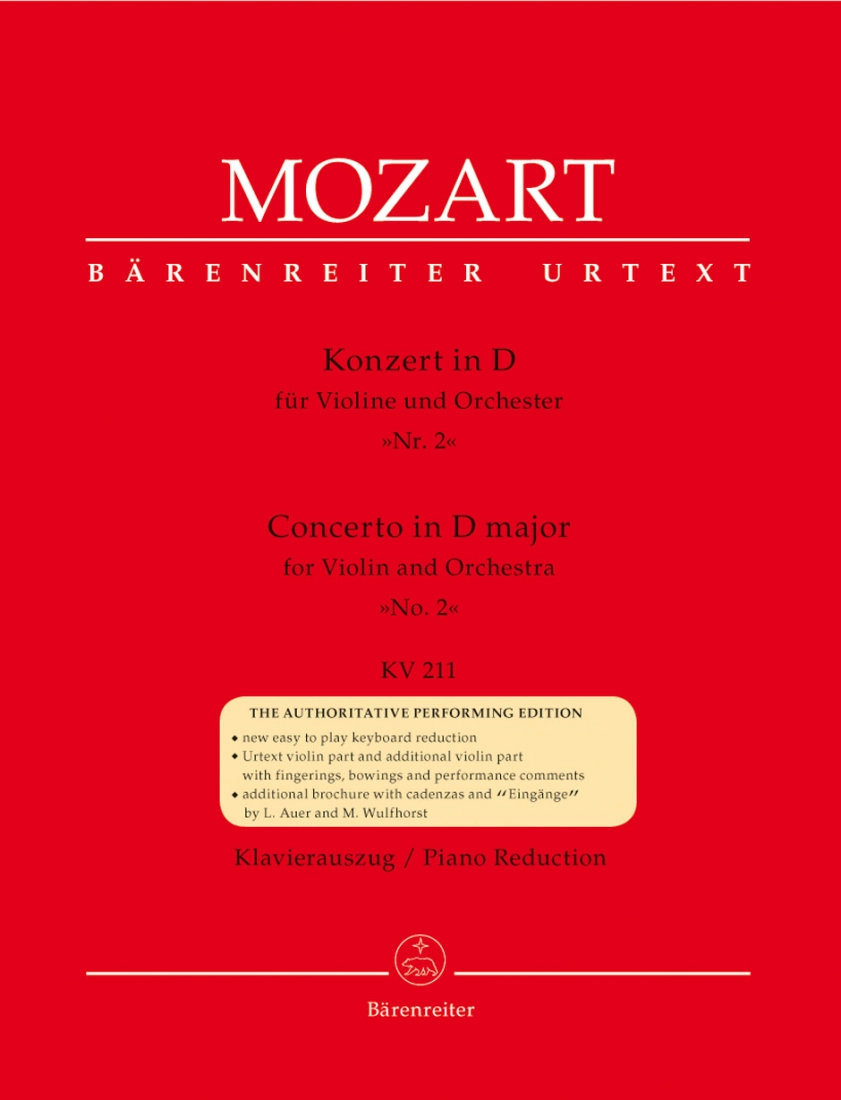 Concerto no. 2 in D major K. 211 - Mozart/Mahling - Violin/Piano Reduction - Book