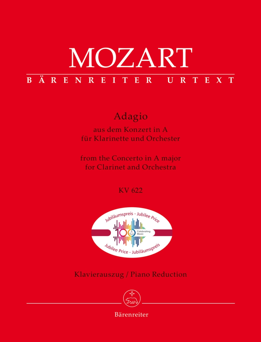 Adagio from the Concerto in A major, K. 622 (Jubilee Edition) - Mozart/Schelhaas - Clarinet/Piano - Sheet Music