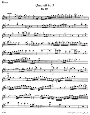 Quartets for Flute, Violin, Viola and Violoncello - Mozart/Pohanka - Parts Set
