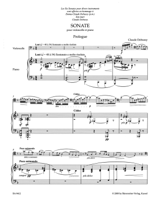 Sonata for Violoncello and Piano - Debussy/Back/Woodfull-Harris - Cello/Piano - Book