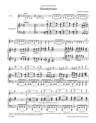 Sonata Movement from the F.A.E. Sonata in C minor WoO 2 - Brahms/Brown/Da Costa - Violin/Piano - Book