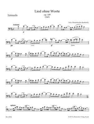 Song without Words, op. 109 - Mendelssohn/Todd - Cello/Piano - Sheet Music