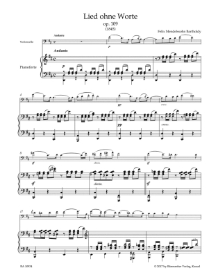 Song without Words, op. 109 - Mendelssohn/Todd - Cello/Piano - Sheet Music