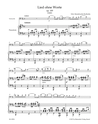 Song without Words, op. 109 - Mendelssohn/Todd - Cello/Piano - Sheet Music