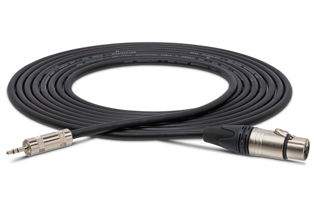 Camcorder Microphone Cable, Neutrik XLR3F to 3.5mm TRS, 25 Foot