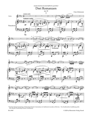 Three Romances, op. 22 - Schumann/Ross - Violin/Piano - Book