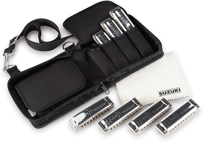 Manji 10-Hole 20-Note Diatonic Harmonica with Case - 7-Piece Set