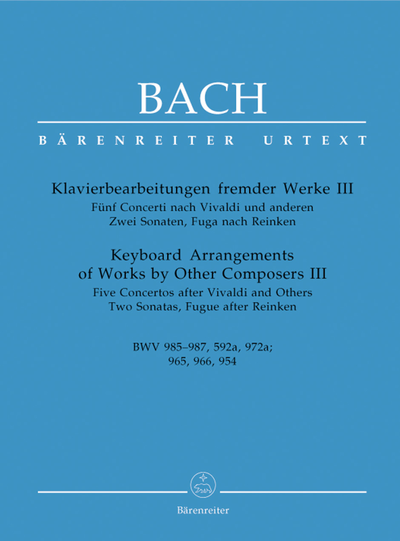 Keyboard Arrangements of Works by Other Composers III, BWV 985-987, 592a, 972a - Bach/Heller - Piano - Book