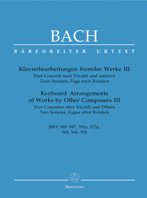 Keyboard Arrangements of Works by Other Composers III, BWV 985-987, 592a, 972a - Bach/Heller - Piano - Book