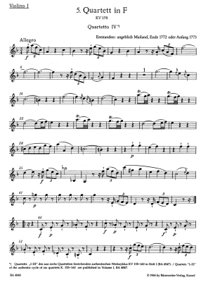 The Thirteen Early String Quartets Volume II, K. 158, 159, 160 - Mozart/Fussl/Plath/Rehm - Parts Set