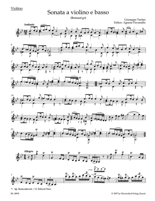 Sonata in G minor \'\'Devil\'s Trill\'\' - Tartini/Pavanello - Violin/Basso Continuo - Sheet Music