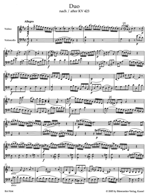 Two Duos KV 423, 424 - Mozart/Berke - Violin/Cello - Score/Parts
