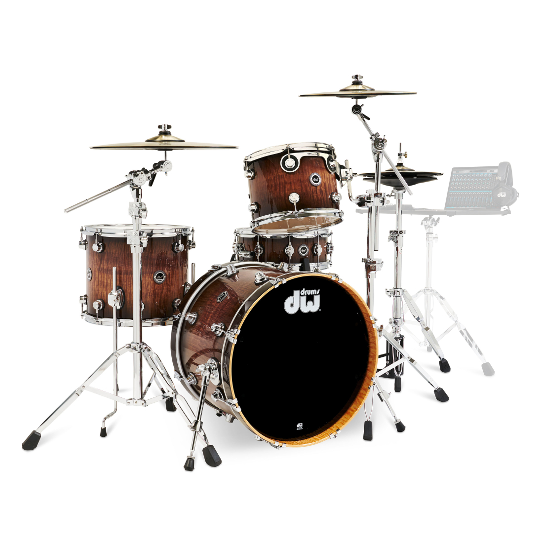 DWe 4-Piece Drumset with Cymbals and Hardware - Candy Black Burst Over Curly Maple