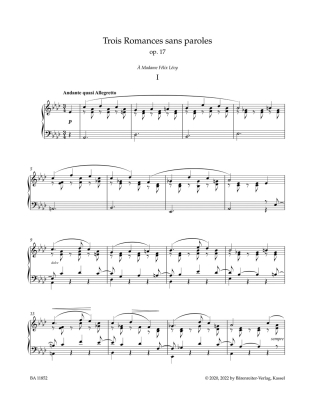 Trois Romances sans paroles, op. 17 N 52 - Faure/Bartoli - Piano - Book