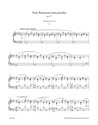 Trois Romances sans paroles, op. 17 N 52 - Faure/Bartoli - Piano - Book