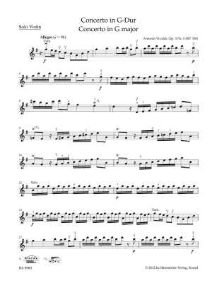 Concerto in G major op. 3/3 - Vivaldi/Sassmannshaus - Violin/Piano - Sheet Music