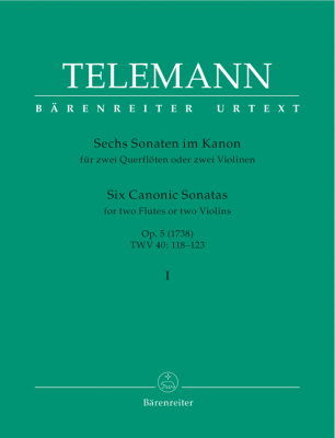 Baerenreiter Verlag - Six Canonic Sonatas, op. 5 TWV 40: 118-120 Volume 1 - Telemann/Hausswald - 2 Flutes or 2 Violins - Book