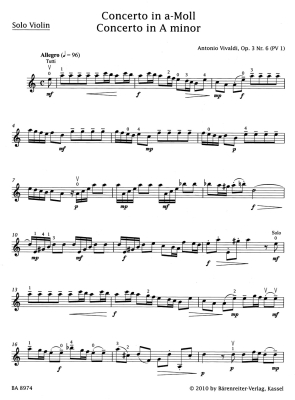 Concerto in A minor op. 3/6 - Vivaldi/Sassmannshaus - Violin/Piano - Book