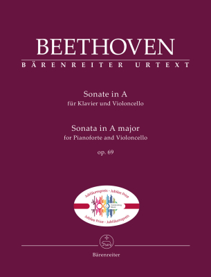 Baerenreiter Verlag - Sonata in A major op. 69 (Jubilee Edition) - Beethoven/Del Mar - Cello/Piano - Book