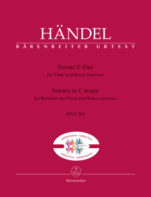 Baerenreiter Verlag - Sonata in C major (HWV 365) (Jubilee Edition) - Handel/Schmitz/Best - Flute/Basso Continuo - Book