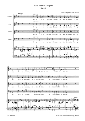 Ave verum corpus K. 618, Motet - Mozart/Federhofer - SATB
