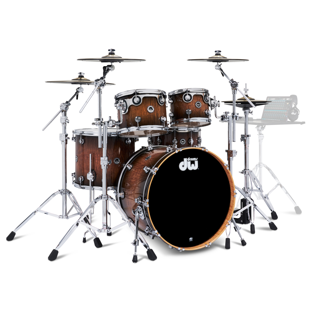DWe 5-Piece Drumset with Cymbals and Hardware - Candy Black Burst Over Curly Maple