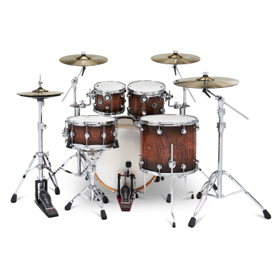 DWe 5-Piece Drumset with Cymbals and Hardware - Candy Black Burst Over Curly Maple