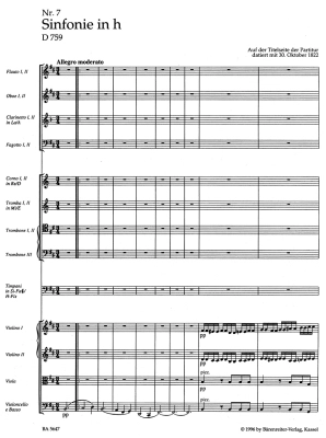 Symphony no. 7 in B minor D 759 \'\'Unfinished\'\' - Schubert/Aderhold - Full Score - Book