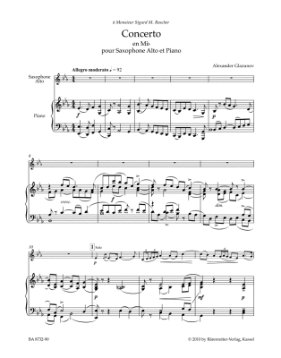 Concerto in E-flat major op. 109 - Glazunov/Back/Woodfull-Harris - Alto Saxophone/Piano Reduction - Book