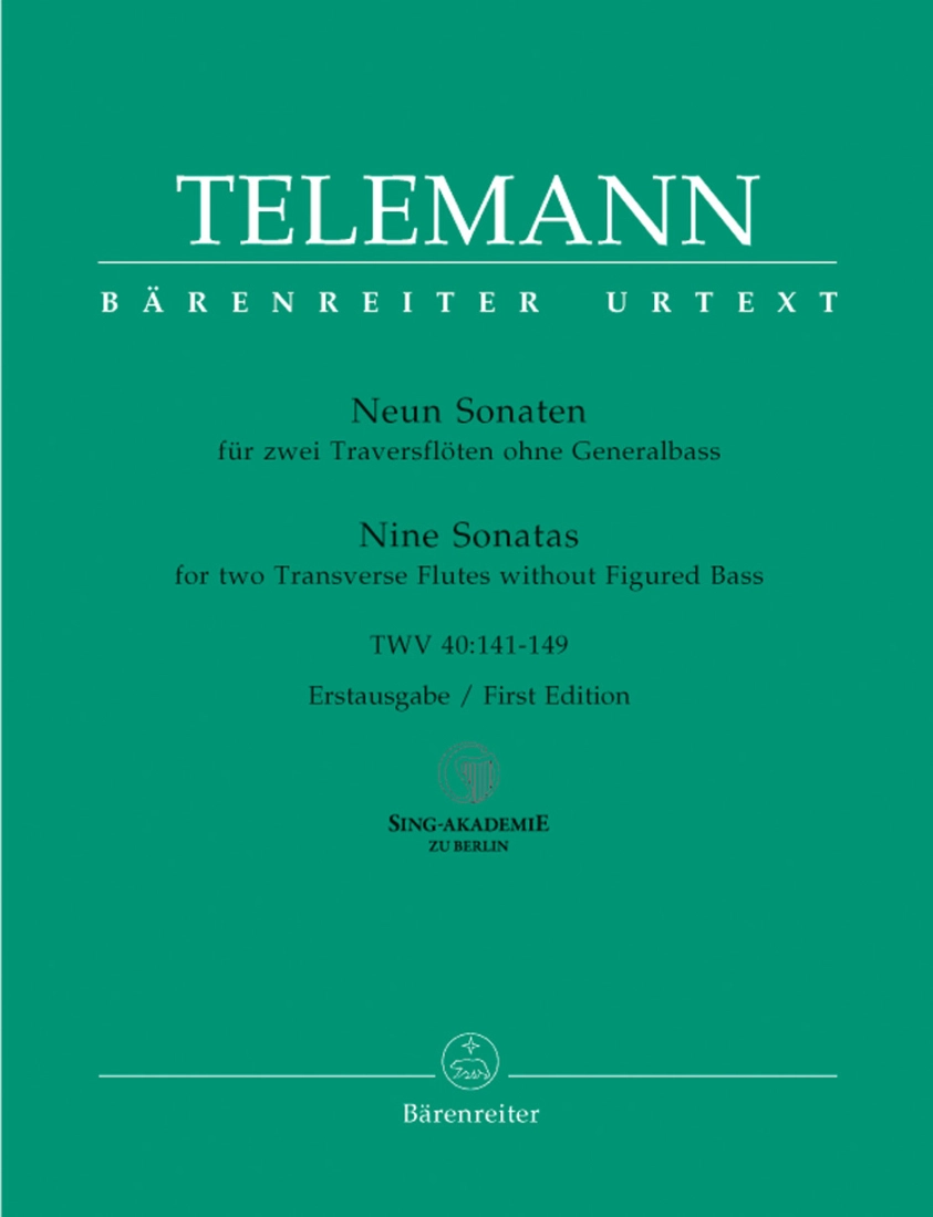 Nine Sonatas TWV 40:141-149 (First Edition) - Telemann/Reipsch - 2 Flutes without Figured Bass - Book