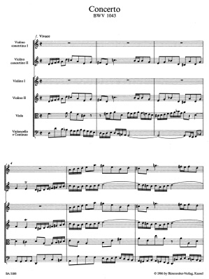 Concerto for two Violins, Strings and Basso continuo in D minor BWV 1043 - Bach/Kilian - Full Score - Book