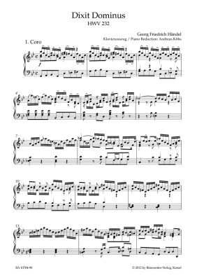 Dixit Dominus HWV 232 (Psalm 109) - Handel/Marx - Vocal Score - Book