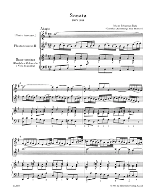 Trio Sonata in G major BWV 1039 - Bach/Schmitz/Leisinger - 2 Flutes/Basso Continuo - Score/Parts