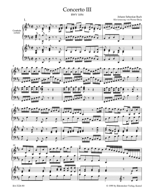 Concerto for Harpsichord and Strings no. 3 in D major BWV 1054 - Bach/Breig - Piano/Piano Reduction (2 Pianos, 4 Hands)
