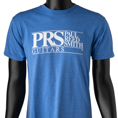 PRS Guitars - T-shirt  logo rectangulaire (bleu chin, grand)