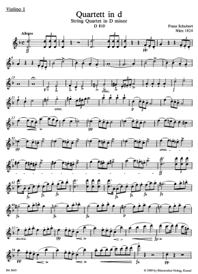 String Quartet in D minor D 810 \'\'Der Tod und das Madchen\'\' - Schubert/Aderhold - String Quartet - Parts Set