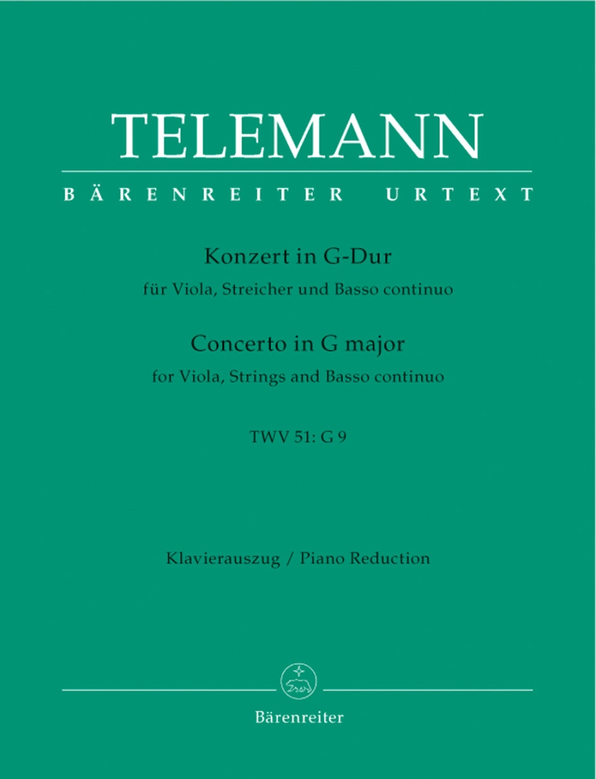 Concerto for Viola, Strings and Basso continuo in G major TWV 51:G9 - Telemann/Hirschmann - Viola/Piano Reduction - Sheet Music