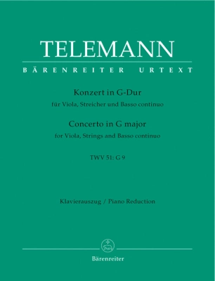 Baerenreiter Verlag - Concerto for Viola, Strings and Basso continuo in G major TWV 51:G9 - Telemann/Hirschmann - Viola/Piano Reduction - Sheet Music