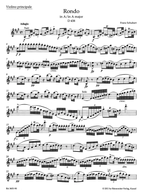 Rondo for Violin and Strings in A major D 438 - Schubert/Kube - Violin/Piano Reduction - Parts