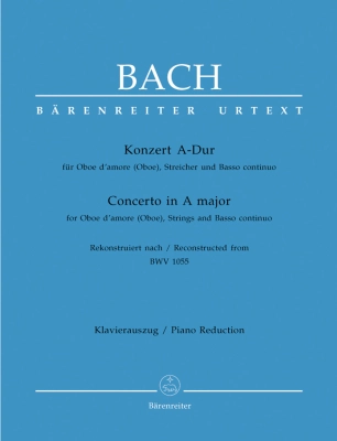 Baerenreiter Verlag - Concerto for Oboe damore (Oboe), Strings and Basso continuo in A major - Bach/Fischer - Oboe/Piano Reduction - Book