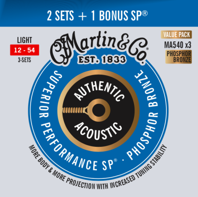 MA540 Authentic Acoustic Phosphor Bronze Strings (3 Pack) - Light
