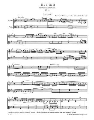 Duets for Violin and Viola K. 423, 424 - Mozart/Berke - Violin/Viola - Score/Parts