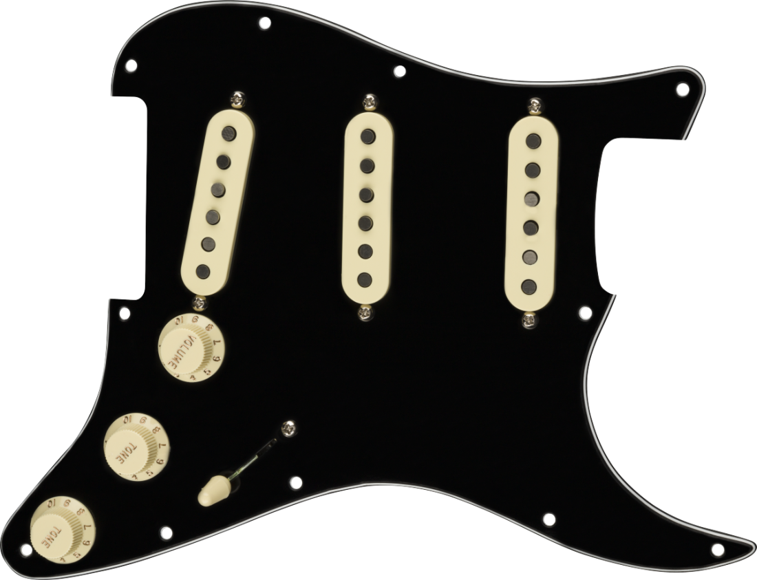 Pre-Wired Strat Pickguard, Tex-Mex SSS, 11 Hole - Black