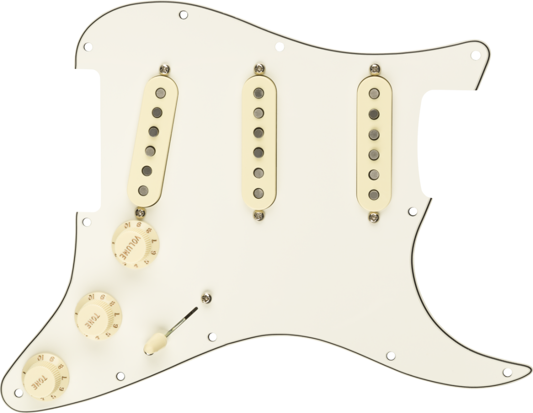Pre-Wired Strat Pickguard, Custom Shop Fat 50\'s SSS, 11 Hole - Parchment