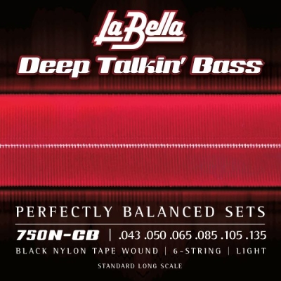 La Bella - 750N-CB Black Nylon Tape Wound Bass Strings, 6-String, Light - 43-135T