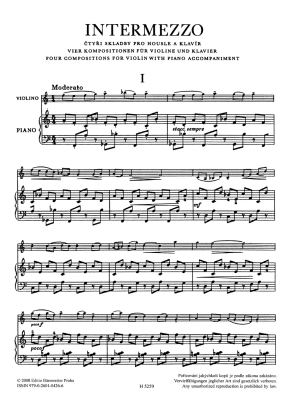Intermezzo (Four compositions for violin and piano) - Martinu - Violin/Piano - Book